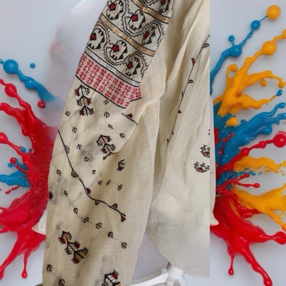 Linen Vintage Eastern European Folk Blouse in Creamer - Picture 6 of 10